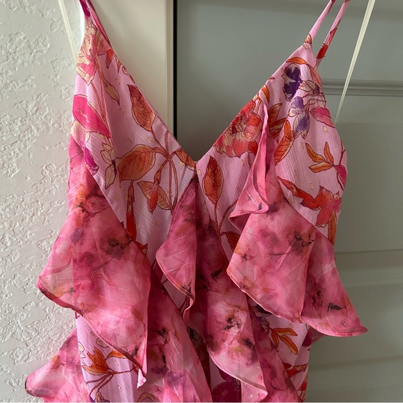 NWT MISA Damita Maxi Dress in Fire Florals Mix Pink Ruffle - Picture 7 of 10